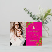 Prachtige kerstfoto hot roze folie feestdagen briefkaart (Staand Voorkant)