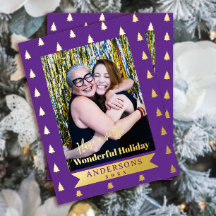 Prachtige kerstfoto Paarse Folie Feestdagen Briefkaart
