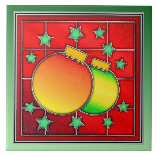 Prachtige kerstGlas in lood Afbeelding Tegeltje (Voorkant)