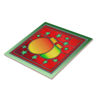 Prachtige kerstGlas in lood Afbeelding Tegeltje