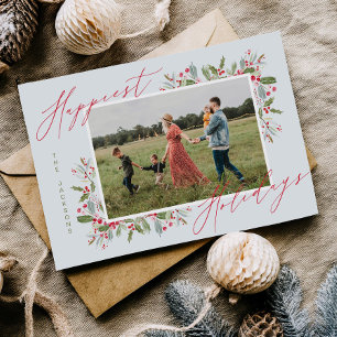 Prachtige kerstkaart met hulst voor gezinsfoto