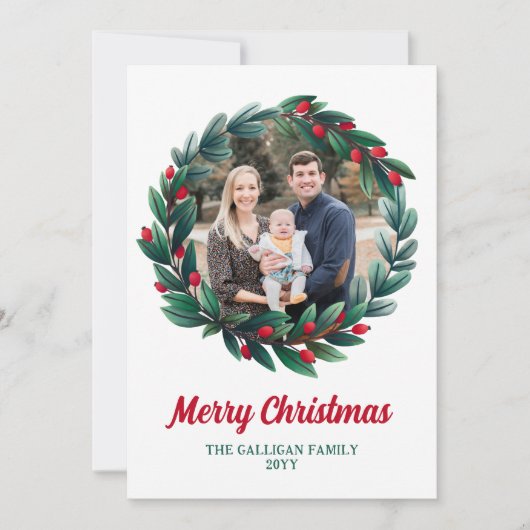 Prachtige kerstkrans Vrolijke kerstfoto Feestdagenkaart (Voorkant)