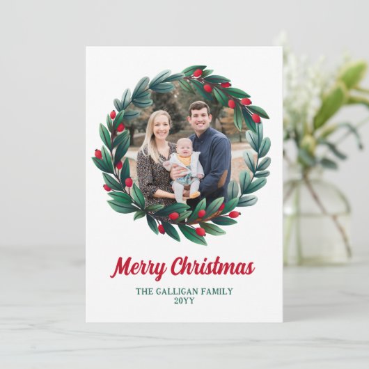 Prachtige kerstkrans Vrolijke kerstfoto Feestdagenkaart (Staand voorkant)