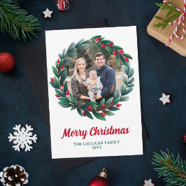 Prachtige kerstkrans Vrolijke kerstfoto Feestdagenkaart