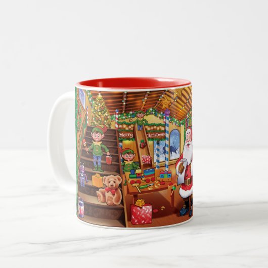 Prachtige Kerstman's Workshop Kerstmis mok (Voorkant links)