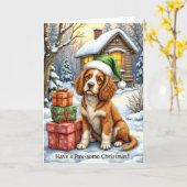 Prachtige Kerstmis – Amerikaanse Water Spaniel Kaart (Gele Bloem)