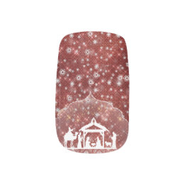 Prachtige kerststal rode faux glitter minx nail art