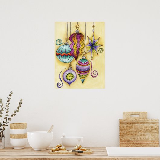 Prachtige kerstversieringen van glas poster (Keuken)