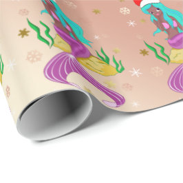 Prachtige kerstzeemeerminnen met sneeuwvlokken cadeaupapier