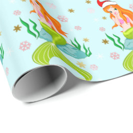 Prachtige kerstzeemeerminnen met sneeuwvlokken cadeaupapier