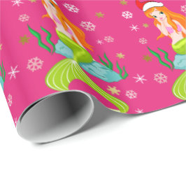 Prachtige kerstzeemeerminnen met sneeuwvlokken cadeaupapier