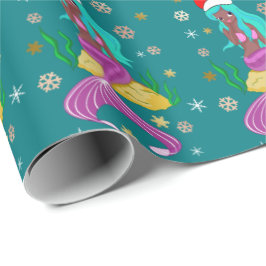 Prachtige kerstzeemeerminnen met sneeuwvlokken cadeaupapier