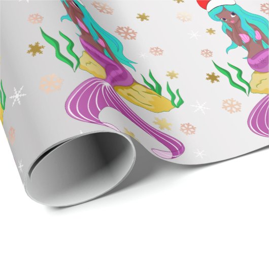 Prachtige kerstzeemeerminnen met sneeuwvlokken cadeaupapier (Rol Hoek)