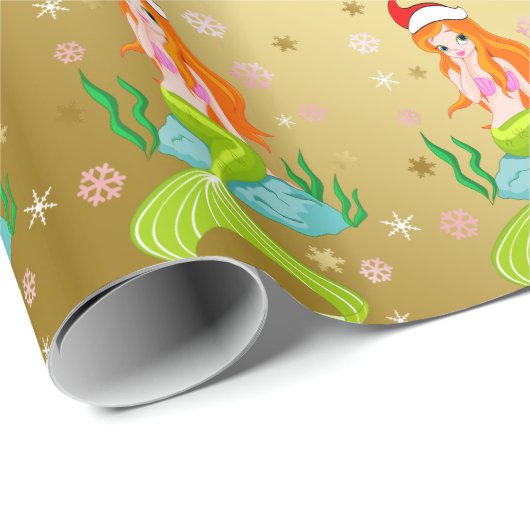 Prachtige kerstzeemeerminnen met sneeuwvlokken cadeaupapier (Rol Hoek)