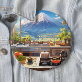 Prachtige keuken met Uitzicht van de berg Fuji Ronde Button 6,0 Cm (In situ)