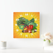 Prachtige keuken over groenten en fruit vierkante klok (Huis)