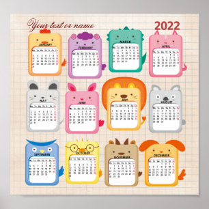 Prachtige kinder kalender 2022 op poster