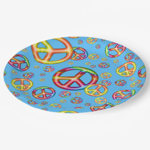 Prachtige Kinder kleuren-PEACE out-Blue Borden Papieren Bordje