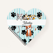 Prachtige Kittens & poten, blauw gestreepte hartvo Notitieboek (Voorkant)