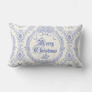 Prachtige Klassieke Vintage Prettig Kerstmis Blauw Kussen