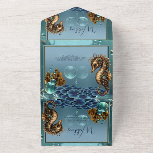 Prachtige kleine steampunk zeepaardje. all in one uitnodiging (Buitenkant)