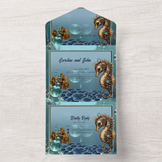 Prachtige kleine steampunk zeepaardje. all in one uitnodiging (Binnen)