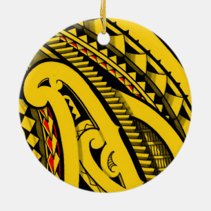 Prachtige kleuren van het Maori Polynesië-tattoo Keramisch Ornament