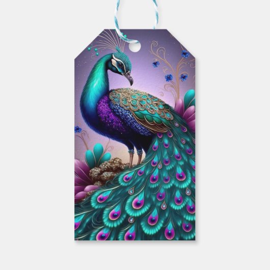 Prachtige kleurige Peacock Peafowl Bird Willife Cadeaulabel (Achterkant)