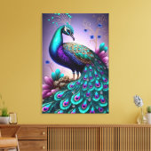 Prachtige kleurige Peacock Peafowl Bird Willife Canvas Afdruk (Insitu (Woonkamer))