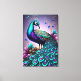 Prachtige kleurige Peacock Peafowl Bird Willife Canvas Afdruk