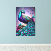 Prachtige kleurige Peacock Peafowl Bird Willife Canvas Afdruk (Insitu (Houten vloer))