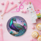 Prachtige kleurige Peacock Peafowl Bird Willife Papieren Bordje (Feest)