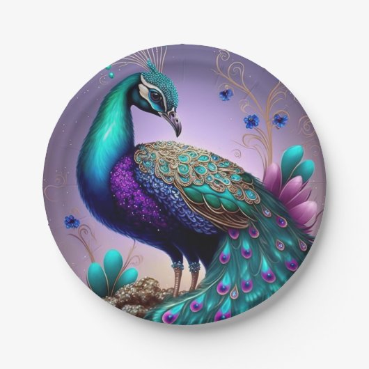 Prachtige kleurige Peacock Peafowl Bird Willife Papieren Bordje (Voorkant)