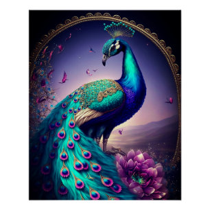 Prachtige kleurige Peacock Peafowl Bird Willife Perfect Poster