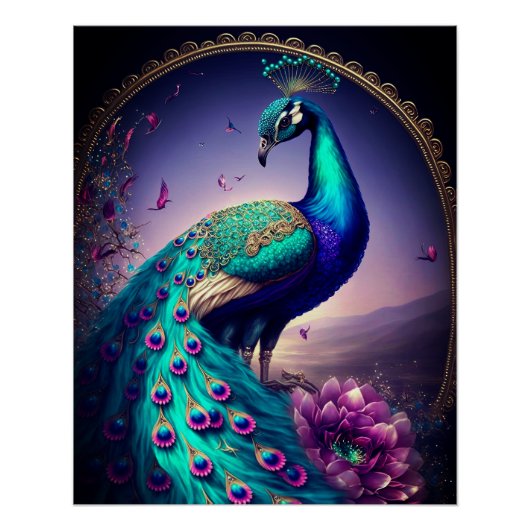 Prachtige kleurige Peacock Peafowl Bird Willife Perfect Poster (Voorkant)