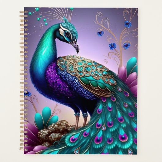 Prachtige kleurige Peacock Peafowl Bird Willife Planner (Voorkant)