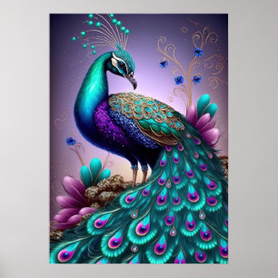 Prachtige kleurige Peacock Peafowl Bird Willife Poster