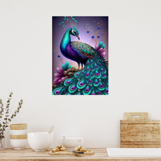Prachtige kleurige Peacock Peafowl Bird Willife Poster (Keuken)