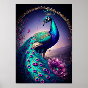 Prachtige kleurige Peacock Peafowl Bird Willife Poster