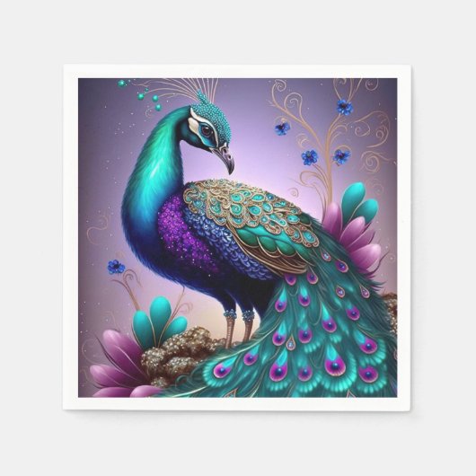 Prachtige kleurige Peacock Peafowl Bird Willife Servet (Voorkant)