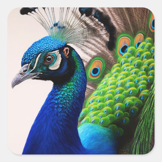 Prachtige kleurige Peacock Peafowl Bird Willife Vierkante Sticker (Voorkant)
