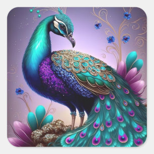 Prachtige kleurige Peacock Peafowl Bird Willife Vierkante Sticker
