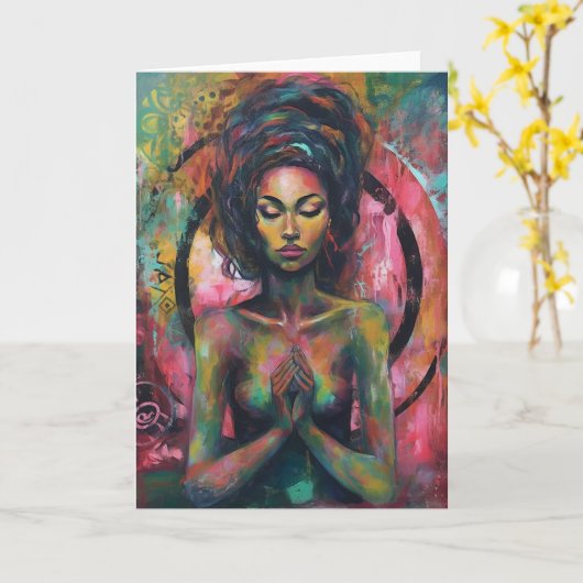 Prachtige kleurrijke biddende vrouw kaart (Gele Bloem)