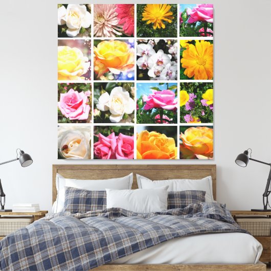 Prachtige kleurrijke bloemen, roze, witte gele roo canvas afdruk (Insitu (Slaapkamer))