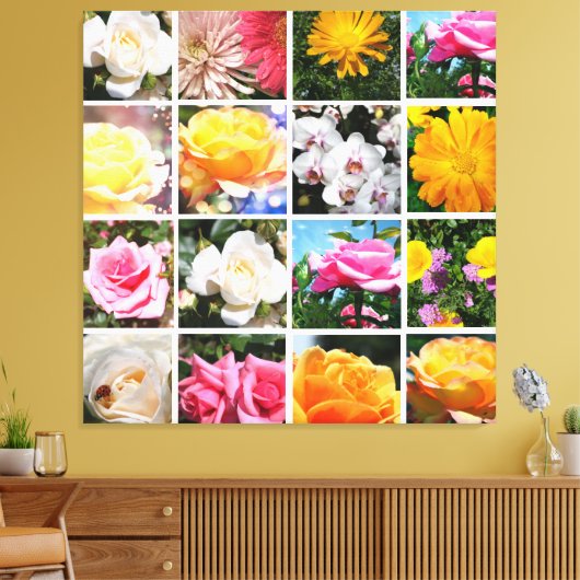 Prachtige kleurrijke bloemen, roze, witte gele roo canvas afdruk (Insitu (Woonkamer))