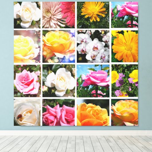 Prachtige kleurrijke bloemen, roze, witte gele roo canvas afdruk (Insitu (Houten vloer))