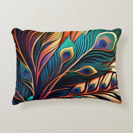 Prachtige kleurrijke pauw, art deco stijl accent kussen