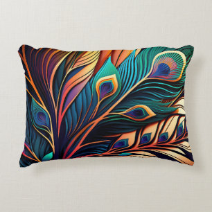 Prachtige kleurrijke pauw, art deco stijl accent kussen