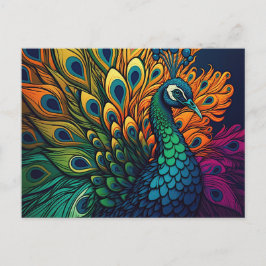 Prachtige kleurrijke pauw, art deco stijl briefkaart
