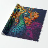Prachtige kleurrijke pauw, art deco stijl cadeaupapier (Uitgerold)